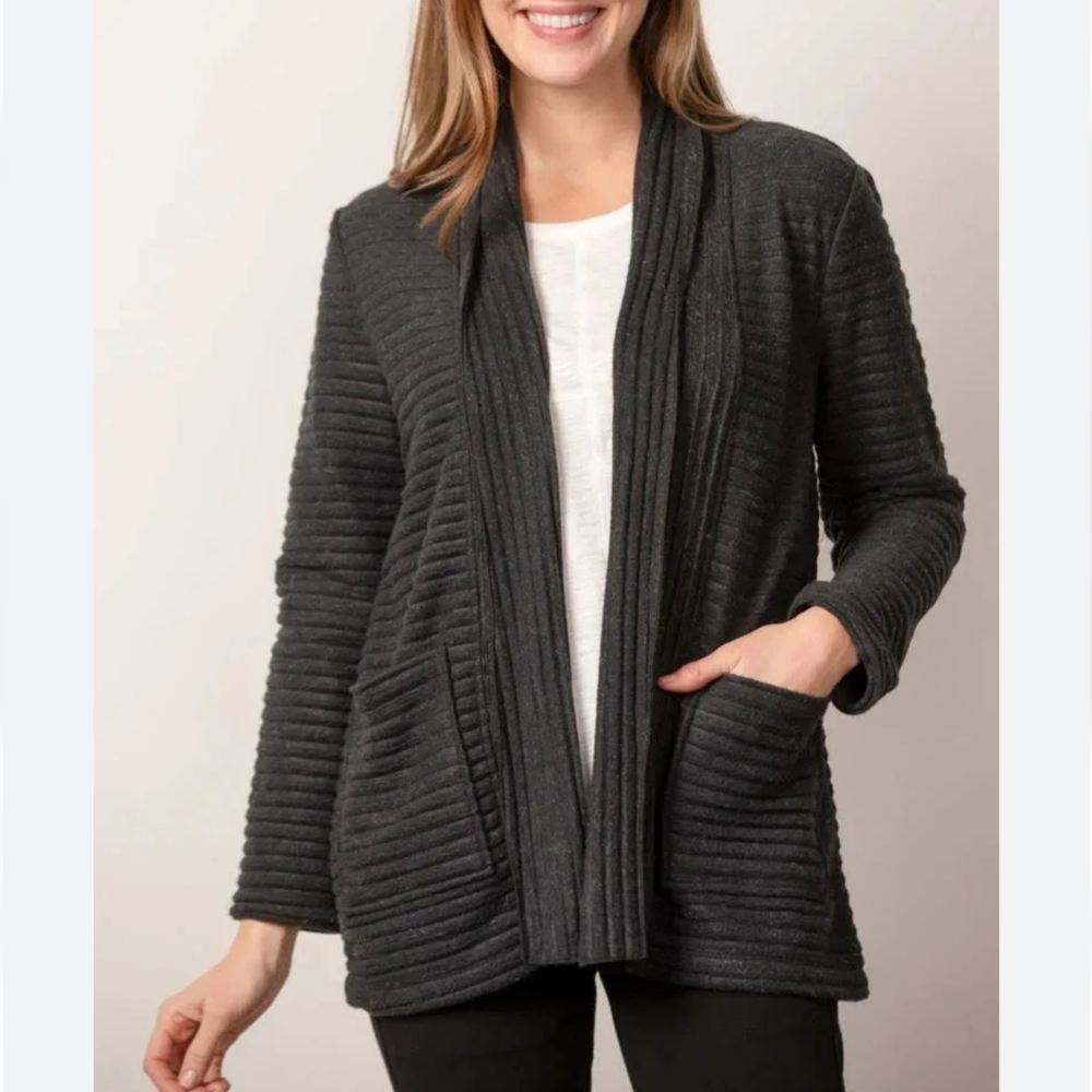 Habitat Pleated Fleece Shawl Speckled Open Front Jacket Medium